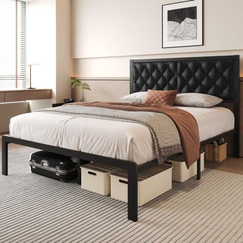 Amazon is selling an 'elegant' leather-upholstered bed frame that 'feels perfect' for $100