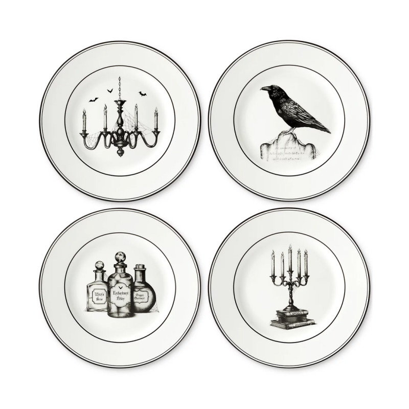 Macy's is selling Lenox's set of four vintage black and white Halloween plates for just $32